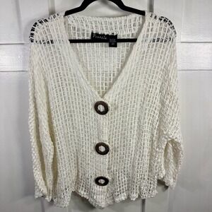 Frazzle White Crochet Knit Open Front Cardigan Sweater Top Oversized XX-Large